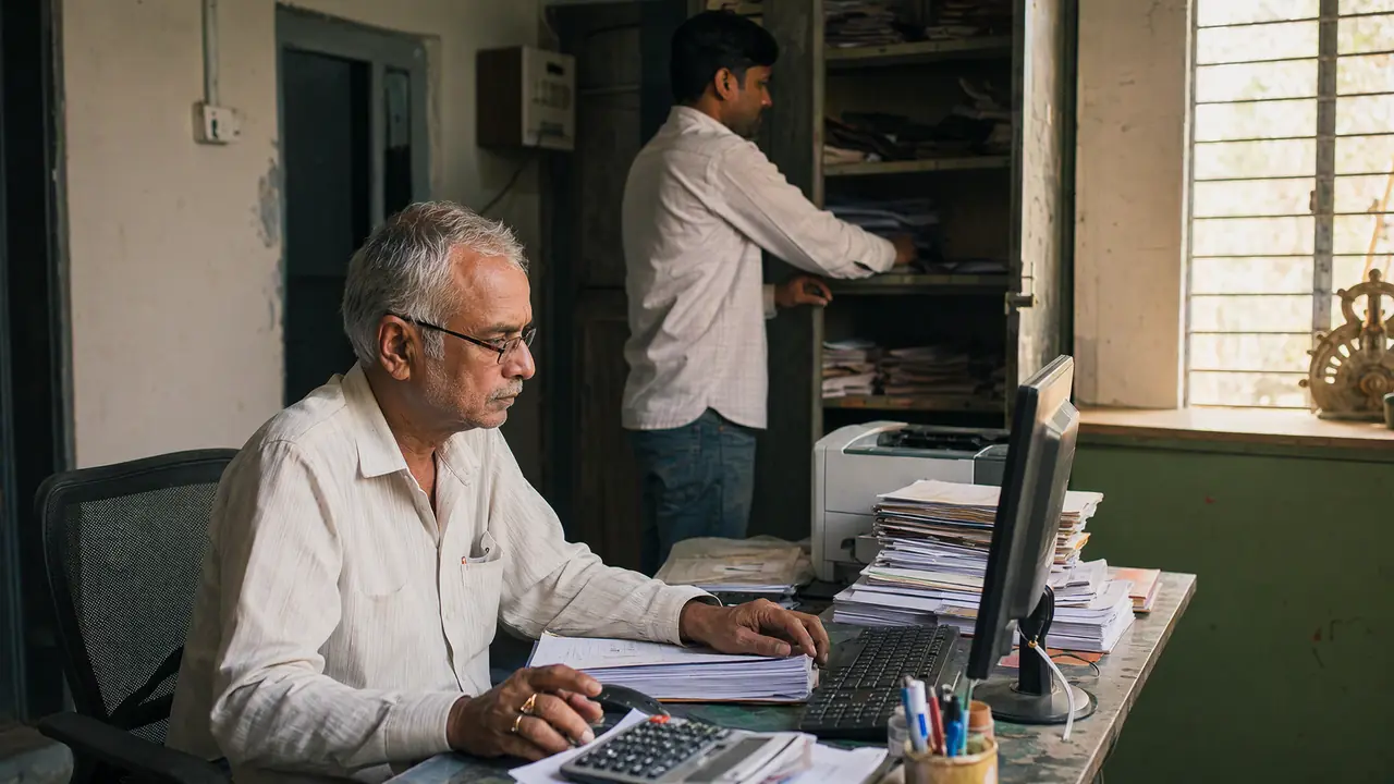 Munimji office mein computer par bill bana rahe hain