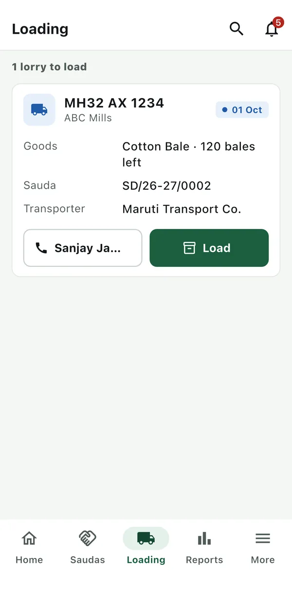 Loading board: aaj ki gaadiyan, driver ko call, Load button