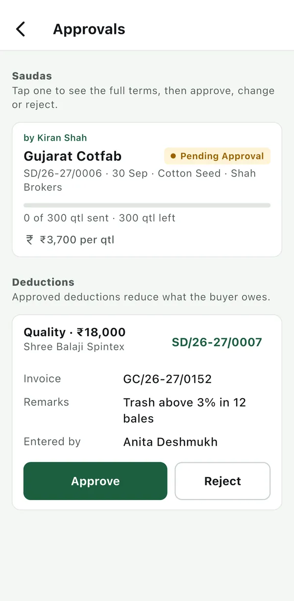 Seth ke paas katauti manzoori: Quality 18,000, Approve ya Reject