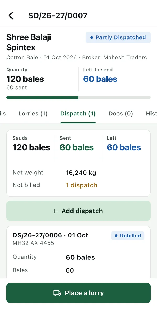 Dispatch: gaanth number 2401 se 2460, lot heap 14, net vazan